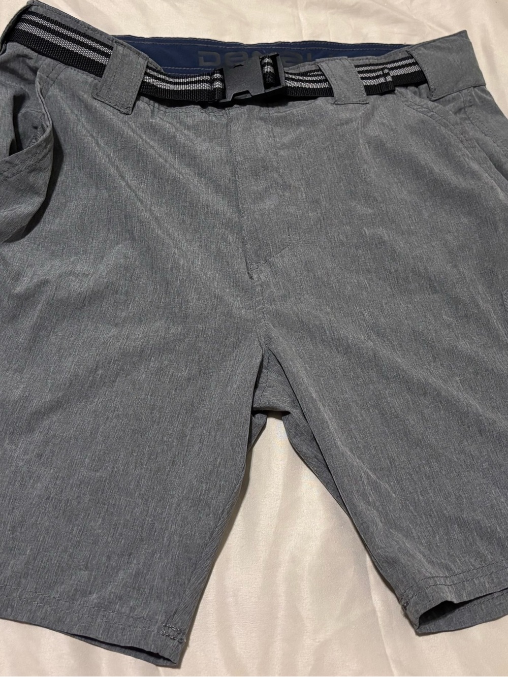 Men's 9” Gray Hiking Outdoor Cargo Shorts with Striped Webbing Belt